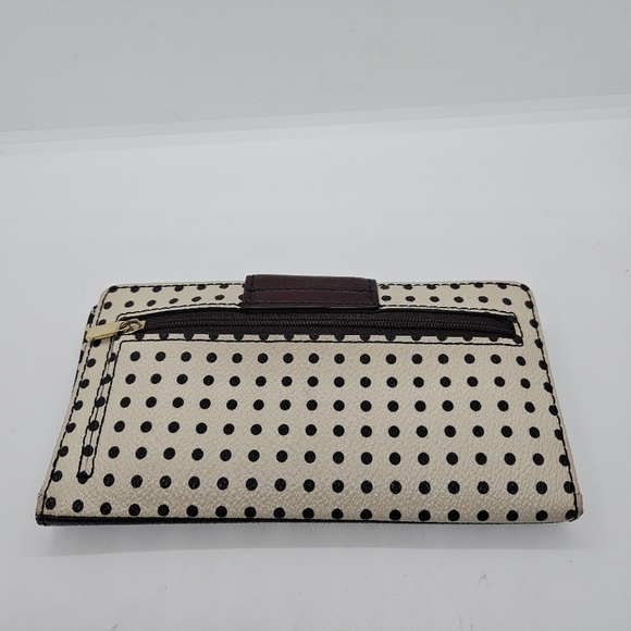 Fossil polka dot wallet black cream with brown clasp - Picture 2 of 10